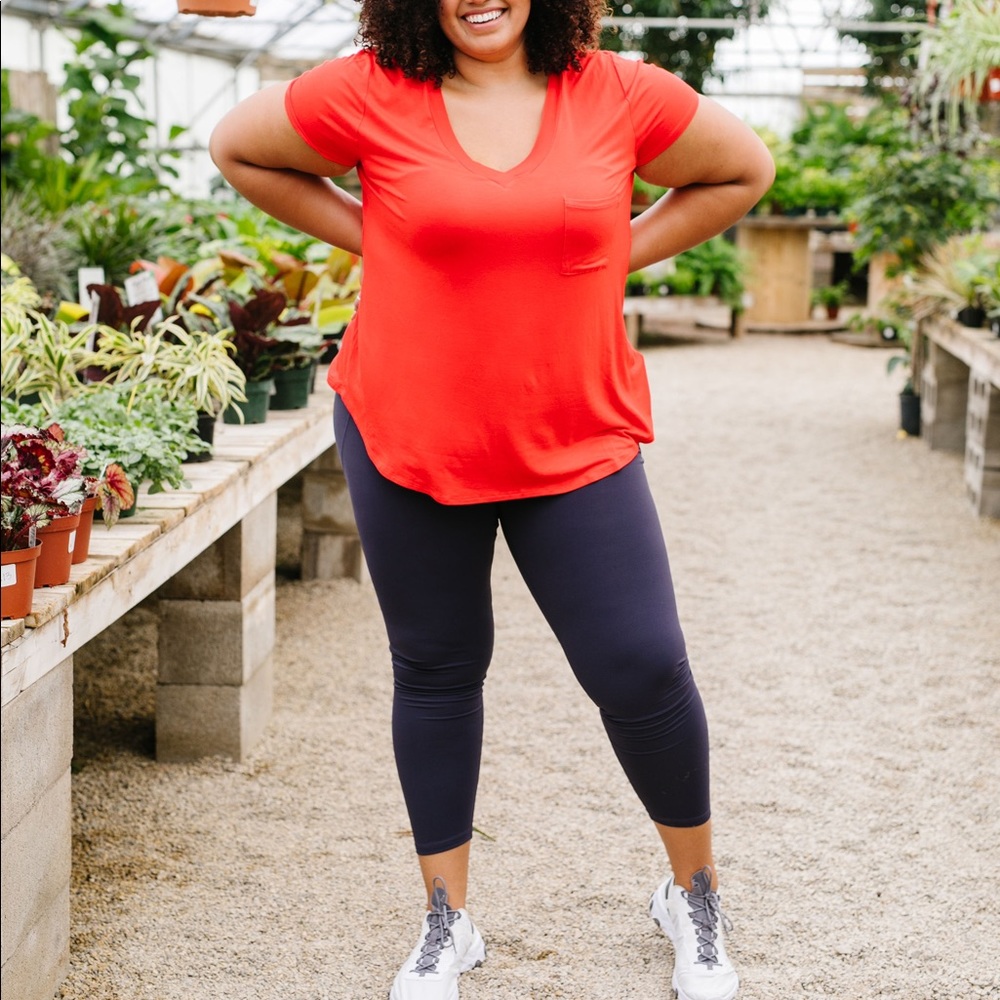 Mono B Everyday Yay V-Neck Tee in Red Orange - Picture 5 of 8